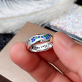 Blue And Green Stone Wave-Inlay Wide Ring In Polished Silver Tone view 3