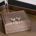 Silver Tone Blue Eye Cat Head Chain Small Stud Earrings view 3