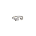 Silver Tone Open Ring With Large And Small Crystal Butterflies view 5