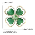 Gold Green Cat Eye Four Leaf Clover Crystal Brooch view 5