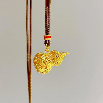 Gold-Tone Filigree Gourd Pendant Cord Necklace - One Style