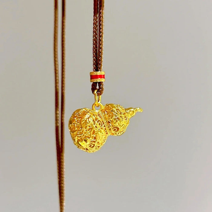 Gold-Tone Filigree Gourd Pendant Cord Necklace - One Style