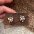 Silver Tone Crystal and Pearl Cluster Flower Stud Earrings view 3