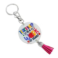 White Acrylic Teacher Quote Disc Keychain With Suede Tassel view 5