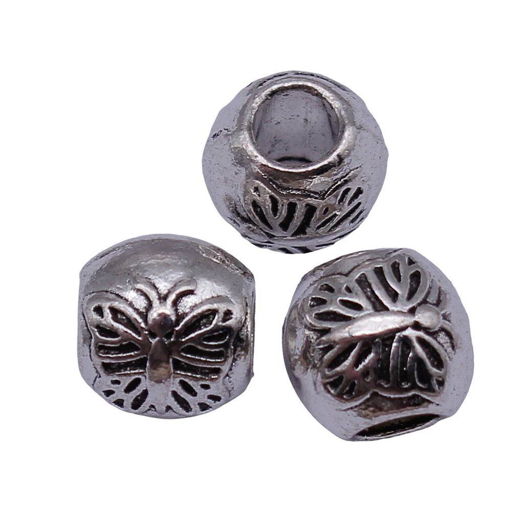 10x10x9.5mm 2.5g Antique Silver Zinc Alloy Butterfly Pattern Large Hole Beads for Bracelet Making