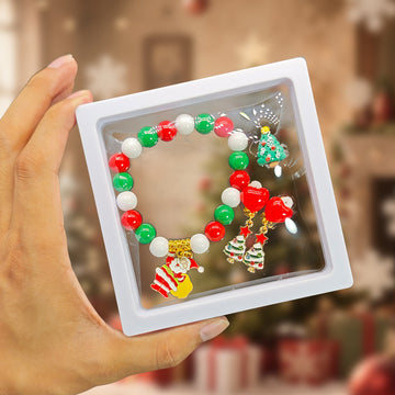Christmas Red Green White Bead Bracelet Santa Jewelry Set