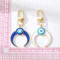 Gold Crescent Moon Evil Eye Keychains Blue and White view 4