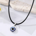 Silver Tone Round Evil Eye Black Cord Pendant Necklaces view 6