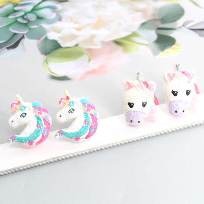 Glitter Unicorn and Horse Head Resin Stud Earrings