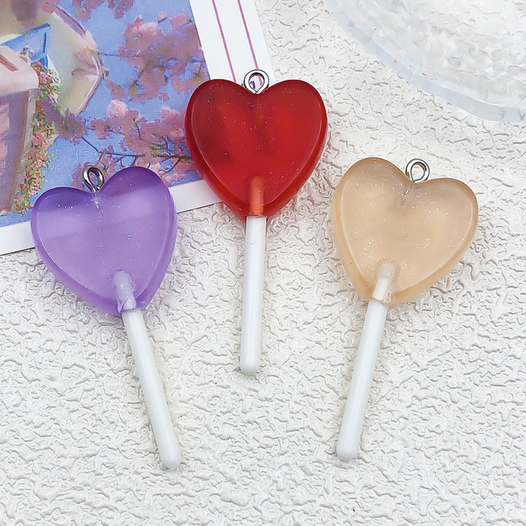 Resin 3D Heart Lollipop charm pendant for DIY keychain bag charm jewelry making