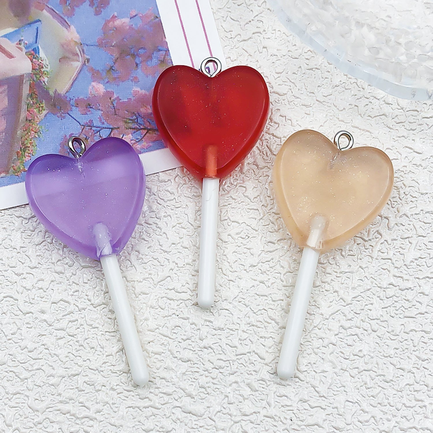 Resin 3D Heart Lollipop charm pendant for DIY keychain bag charm jewelry making