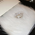 Silver Tone Pearl Like And Crystal Crossover Open Ring view 3