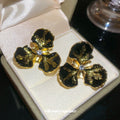 Black and Gold Flower Petal Stud Earrings Fashion Jewelry view 4