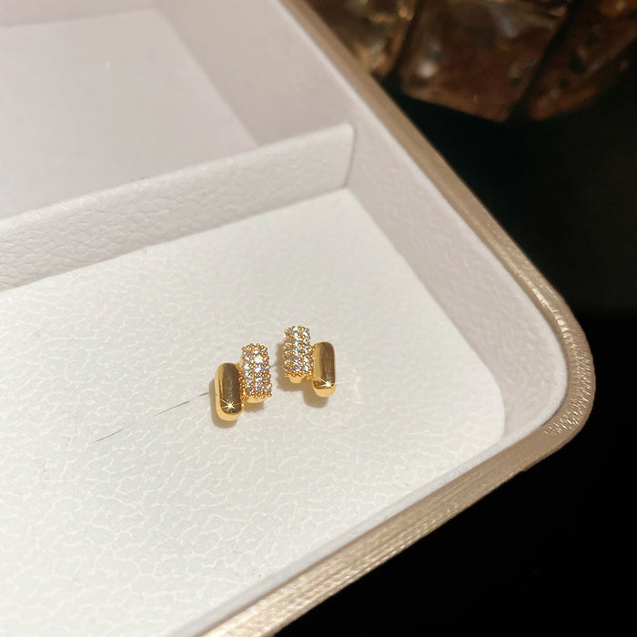 Gold CZ Curb Chain Open Ring and Dual Bar Stud Earrings