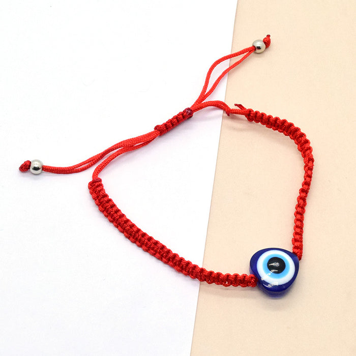 Red Braided Cord Heart Blue Evil Eye Adjustable Bracelet