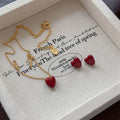Deep Red Glossy Heart Studs Gold Chain Necklace Set view 2