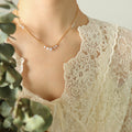 Gold And Steel Ball Chain Necklace With Dangling Clear Zircons view 4