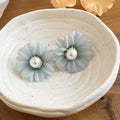 Fabric Daisy Pearl Stud Earrings in Seven Colors With Decorative Details view 6