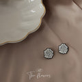 White Enamel Black Outline Rose Flower Stud Earrings Pair view 4