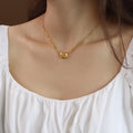 Gold Quilted Oval Pendant Double Chain Choker Necklace view 3