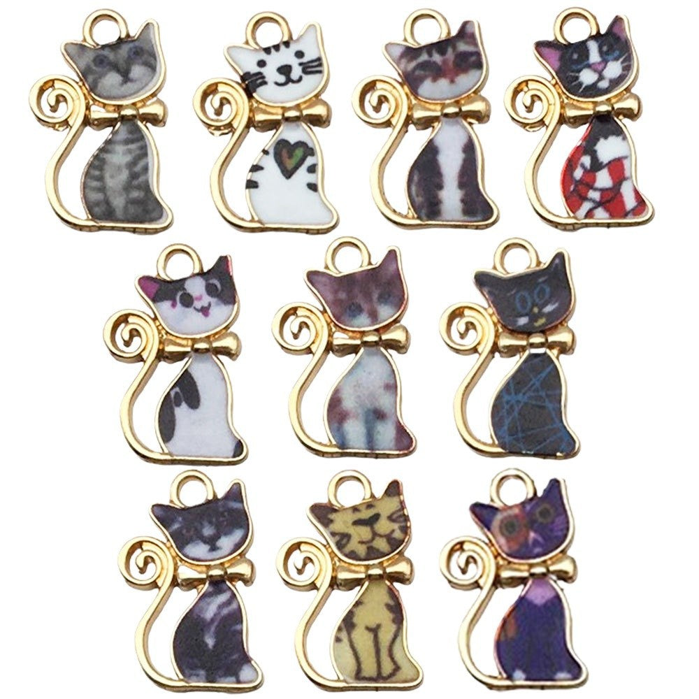 Enamel Zinc Alloy Cute Cat charm pendants for DIY earrings keychains phone strap jewelry