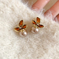 Enamel Flower And Pearl Stud Earrings - 2 Styles Polished Decorative Design view 6
