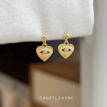 Gold Tone Mini Heart Eye Drop Stud Clear Stone Earrings