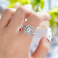 White Metal Emerald Cut Double Halo Openwork Ring Alloy view 3