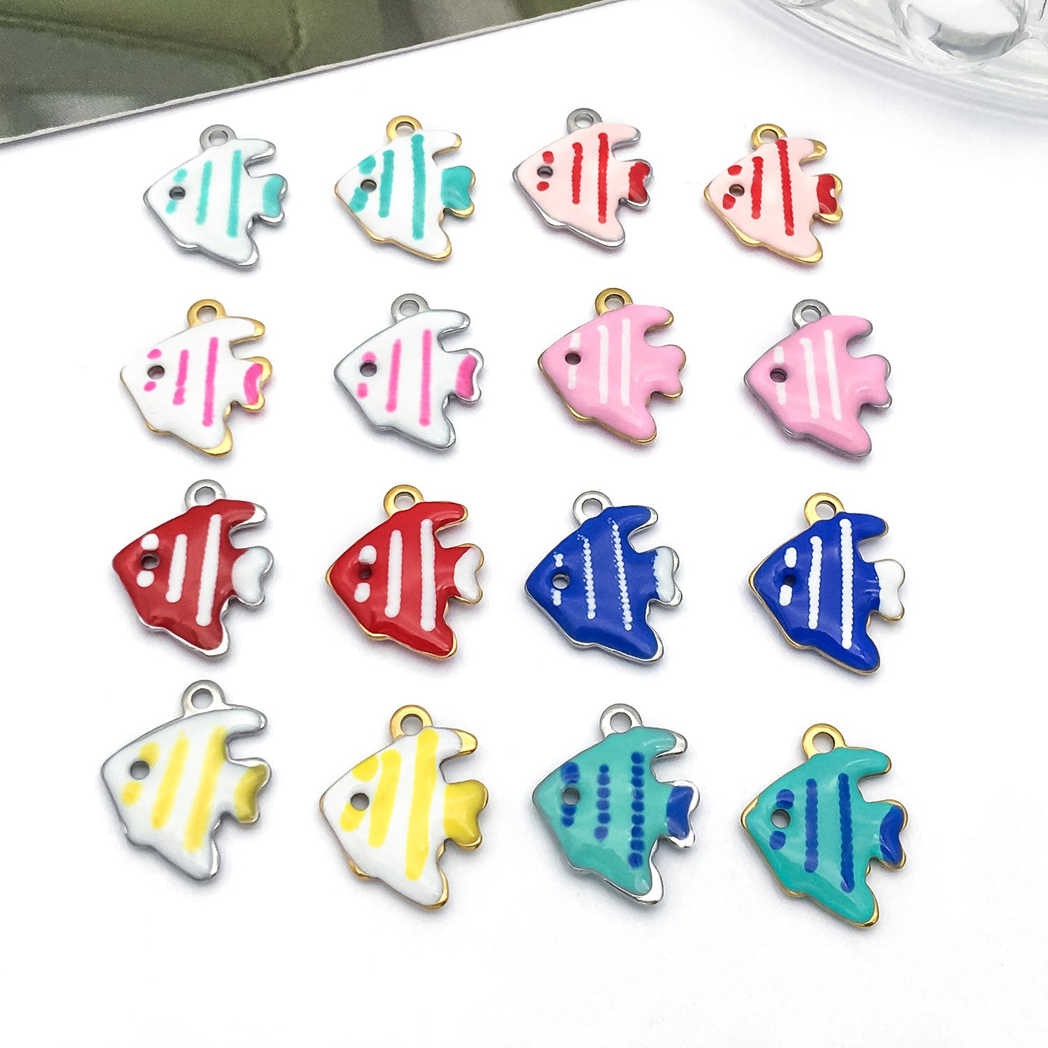 Stainless Steel Colorful Fish Double Sided charm pendants for DIY necklace and handmade jewelry