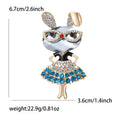 Gold Tone Rhinestone Bunny Girl Brooch Blue Red Skirt view 5