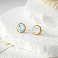 Gold Tone Round Pressed Flower Stud Earrings in Thirteen Designs view 12