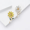 Crystal Daisy Stem Brooch with Pearl Drop in Two Tones view 2