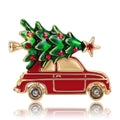 Red Christmas Car Brooch Green Tree Roof Star Crystal view 5