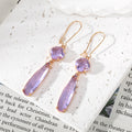 Round and Teardrop Double Glass Dangle Earrings Gold Hooks 8 Colors view 3