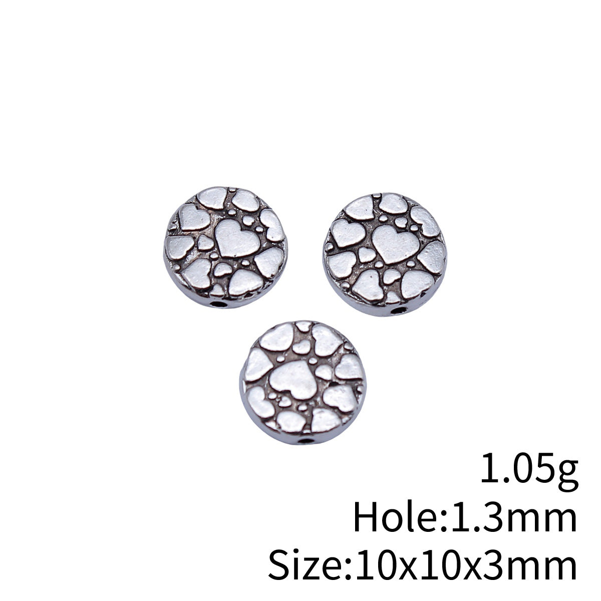10x10x3mm 1.05g Antique Silver Zinc Alloy Round Heart Pattern Small Hole Spacer Beads for DIY Jewelry