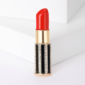 Red Lipstick Brooch with Detailed Metal-tone Finish