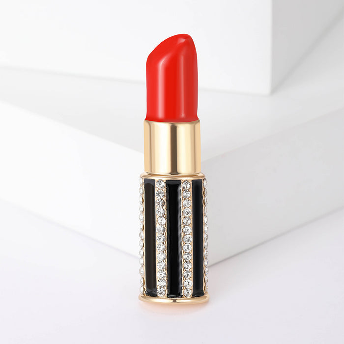 Red Lipstick Brooch with Detailed Metal-tone Finish