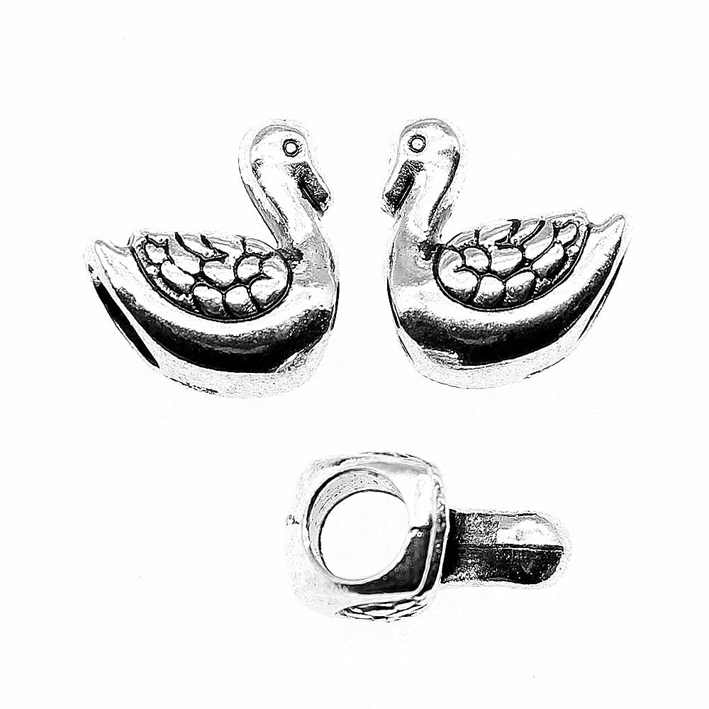 13x11x7mm 1.8g Antique Silver Zinc Alloy Swan Large Hole Beads for Bracelet Jewelry Making