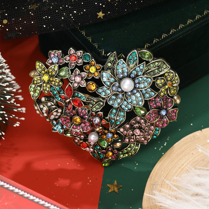 Multicolor Floral Heart Brooch With Crystals And Pearl