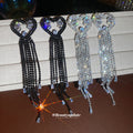 Heart Crystal Chain Tassel Drop Stud Earrings Fashion Jewelry view 4