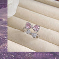 Silver Tone Pink Heart Stone And Crystal Bow Open Ring view 1