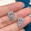 Silver Tone Maple Leaf Marquise Clear Cluster Stud Earrings view 1