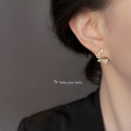 Gold Tone Pink Stone Leaf Branch Curved Stud Earrings For Women view 2