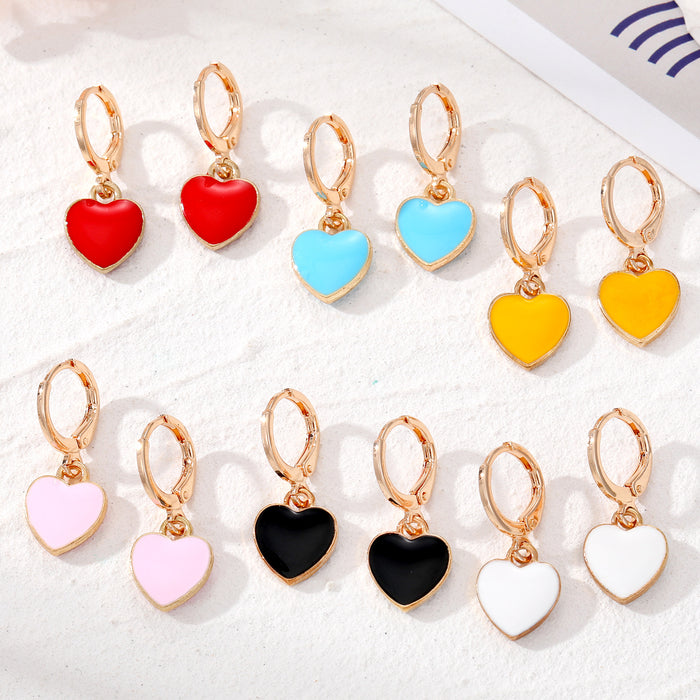 Gold Tone Small Enamel Heart Huggie Drop Earrings in Six Colors