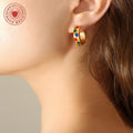 Gold C-Hoop Studs With Multicolor Enamel Dot Accents view 3