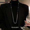 Long Multi-Strand Silver Snake Chain Pearl Station Necklace view 1