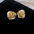 Sculpted Metal Rose Stud Earrings in Gold and Silver Tones view 6