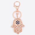 Rose Gold Filigree Hamsa Hand Blue Evil Eye Keychain view 2