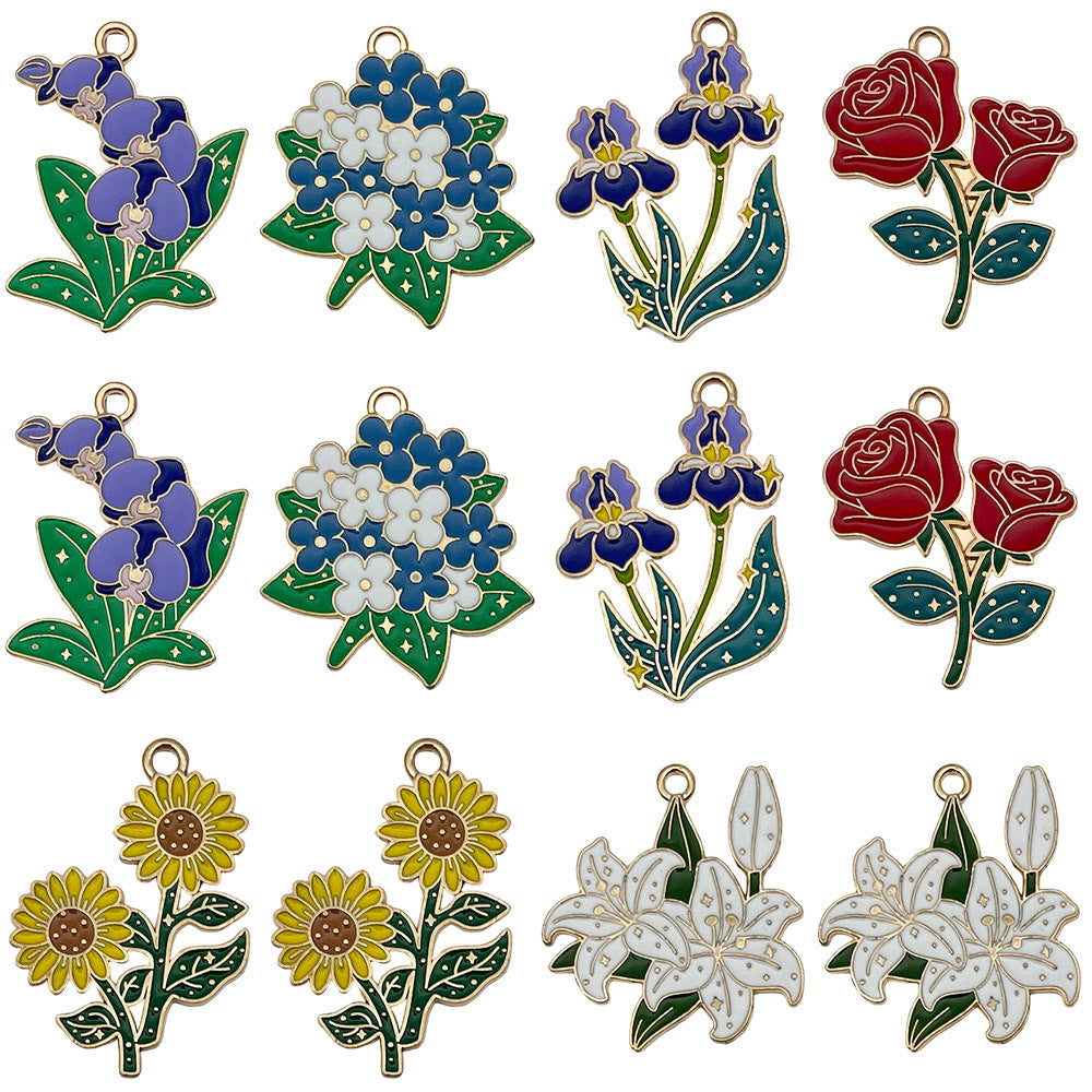 Enamel Zinc Alloy Lily Hydrangea Sunflower Bouquet Charm Pendant for DIY Necklace