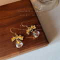 Gold-Tone Bow Clear Crystal Bell Drop Hook Earrings Pair view 4